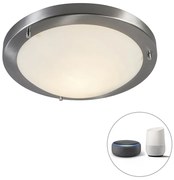 Buitenlamp Smart plafonnière staal 31 cm incl. WiFi A60 IP44 - Yuma Modern E27 IP44 Buitenverlichting rond