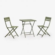 Set Van Vierkante Inklapbare Tuintafel 60x60 Cm En 2 Stalen Tamarit Tuinstoelen Groen – Intens Olijf - Sklum
