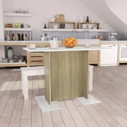 vidaXL Eettafel 110x60x75 cm bewerkt hout wit en sonoma eikenkleurig