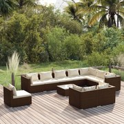 vidaXL 11-delige Loungeset met kussens poly rattan bruin