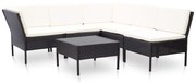 vidaXL 6-delige Loungeset met kussens poly rattan zwart