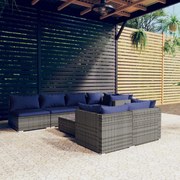 vidaXL 8-delige Loungeset met kussens poly rattan grijs