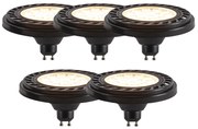 Set van 5 GU10 dimbare LED AR111 zwart 8W 600 lm 2700K