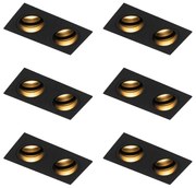 Set van 6 Vierkante inbouwspot zwart verstelbaar 2-lichts - Chuck