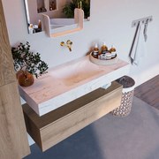 Mondiaz Alan DLux badmeubel 110cm washed oak 1 lade met wastafel ostra midden zonder kraangat