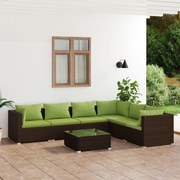 vidaXL 7-delige Loungeset met kussens poly rattan bruin