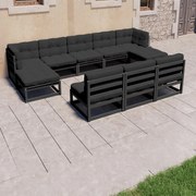 vidaXL 8-delige Loungeset met kussens massief grenenhout zwart