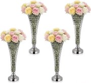 VEVOR 4 stuks trouwvazen, bloemvazen ​​voor bruiloften, 51 cm hoog, metalen bloemvazen ​​met kristallen bloemstandaards, trompetvaas voor bruiloften, feesten, jubilea en ceremonies, zilverkleurig