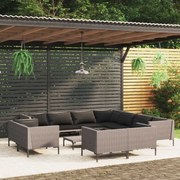 vidaXL 12-delige Loungeset met kussens poly rattan donkergrijs