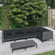 vidaXL 6-delige Loungeset met kussens poly rattan donkergrijs