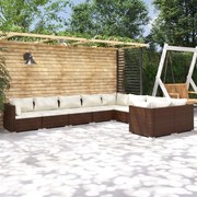 vidaXL 9-delige Loungeset met kussens poly rattan bruin