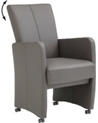 Goossens Excellent Eetkamerstoel Riva bruin leer verstelbaar met armleuning en met wielen, stijlvol landelijk