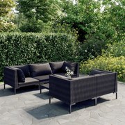 vidaXL 6-delige Loungeset met kussens poly rattan donkergrijs