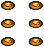 Set van 6 Inbouwspot rond zwart met goud draai- en kantelbaar - Chuck GU10 Binnenverlichting Lamp