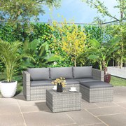 vidaXL 3-delige Loungeset met kussens poly rattan grijs