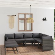 vidaXL 8-delige Loungeset met kussens poly rattan grijs