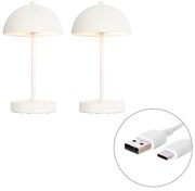 Set van 2 buiten tafellampen wit oplaadbaar incl. LED 3-staps dimbaar - Keira