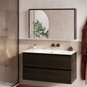 Fontana Rovigo badmeubel 100cm kasteel bruin met witte wastafel zonder kraangat en spiegelkast zonder verlichting