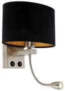 Wandlamp staal met ovale velours kap zwart 25cm - Brescia Combi