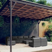 vidaXL 10-delige Loungeset met kussens poly rattan grijs