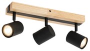 Plafondlamp zwart met hout 3-lichts verstelbaar rechthoekig - Jeana