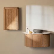 Carsone Hangend Badkamermeubelset Van Hout Natuurlijk Hout & Natuurlijk Hout & Rond Grijs Cement Ø40 Cm Tarsis & Spiegelloze & Zonder Kraan - Sklum