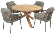 Jura Prado dining tuinset teak 130xH75 cm rond 5 delig olijf 4 Seasons Outdoor