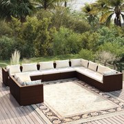 vidaXL 10-delige Loungeset met kussens poly rattan bruin