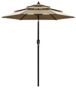 vidaXL Parasol 3-laags met aluminium paal 2 m taupe