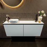 Mondiaz Fowy toiletmeubel 120cm clay met lichtgrijze waskom links en kraangat