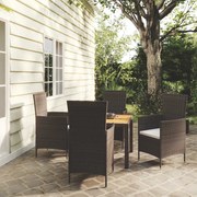 vidaXL 5-delige Tuinset met kussens poly rattan zwart