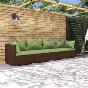 vidaXL 4-delige Loungeset met kussens poly rattan bruin