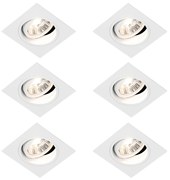 Set van 6 Vierkante inbouwspot wit verstelbaar - Chuck 70 GU10 Binnenverlichting Lamp