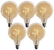 Set van 5 E27 dimbare LED lampen spiraal filament goud G125 4W 270 lm 2700K
