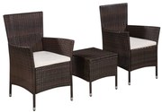 vidaXL 3-delige Bistroset poly rattan bruin