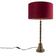 Art Deco tafellamp brons velours kap rood 35 cm - Pisos Art Deco E27 cilinder / rond Binnenverlichting Lamp