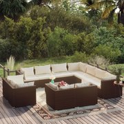 vidaXL 12-delige Loungeset met kussens poly rattan bruin