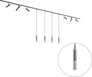 Modern railsysteem zwart met 6 spots en 4 hanglampen zwart 1-fase - Slimline Avery Loyce