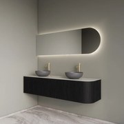 Gliss Design Alluro badmeubel ribbelfront met ronding rechts 160cm black en wit marmer toppaneel