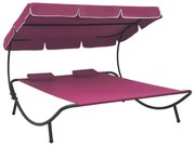 vidaXL Loungebed met luifel en kussens roze