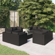 vidaXL 9-delige Loungeset met kussens poly rattan zwart