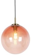 Art deco hanglamp messing met roze glas 33 cm - Pallon