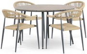 Tuinset Ronde Tuintafel 4 personen 125 cm Aluminium/Rope Taupe De Laan Projects
