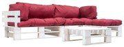 vidaXL 4-delige Loungeset pallet met rode kussens hout