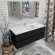 Zaro Sevilla Solid Surface badmeubel 120cm mat zwart 1 kraangat met 2 lades spoelbak midden