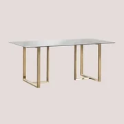 Rechthoekige Eettafel In Glas En Staal (180x90 Cm) Lesley Grijs – Smoky - Sklum