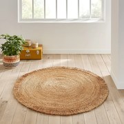 Rond vloerkleed in jute met franjes, Aftas