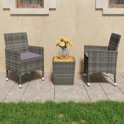 vidaXL 3-delige Bistroset poly rattan en acaciahout grijs