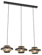 Eettafel / Eetkamer Oosterse hanglamp bamboe met zwart langwerpig 3-lichts - EvalinOosters E27 rond Binnenverlichting Lamp