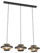 Oosterse hanglamp bamboe met zwart langwerpig 3-lichts - Evalin